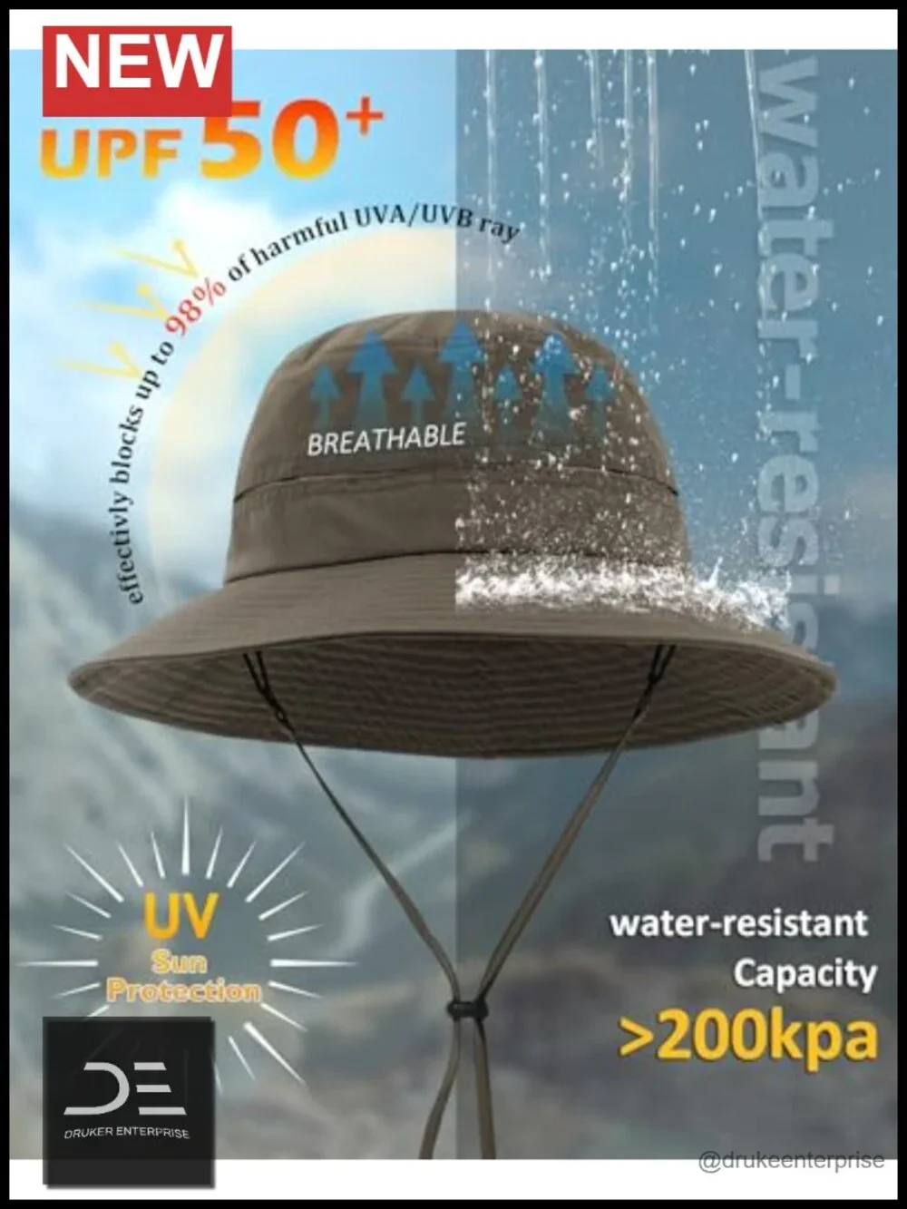 Women's UPF50+ Waterproof Bucket Hat with Hidden Ponytail Hole, Packable